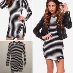 Black and white STRIPED LONG Sleeve Mini Dress